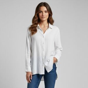 Michael Lauren White Button-Up Shirt Criss Cross Back Size Large NWOT